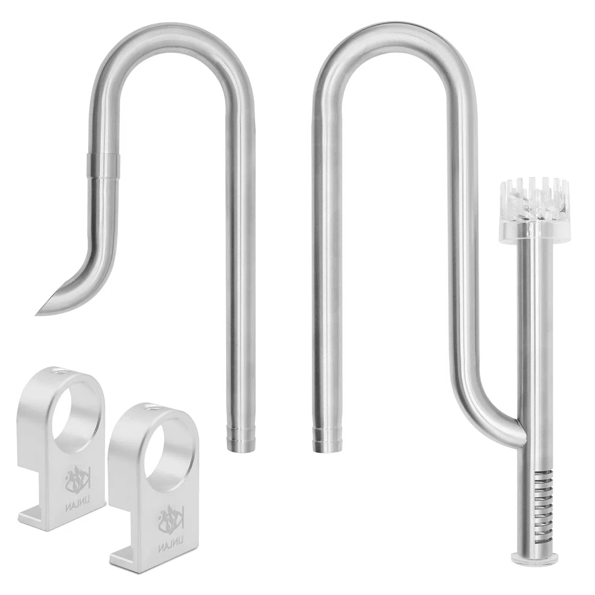 LINLAN Entrée/Sortie Lily Pipe en Acier Inoxydable 304 avec Mini Fixation en Alliage d'Aluminium, Sortie rotative à 360°, pour Tuyau de Filtre 16/22mm, pour Aquariums sans Cadre(avec écumeur)